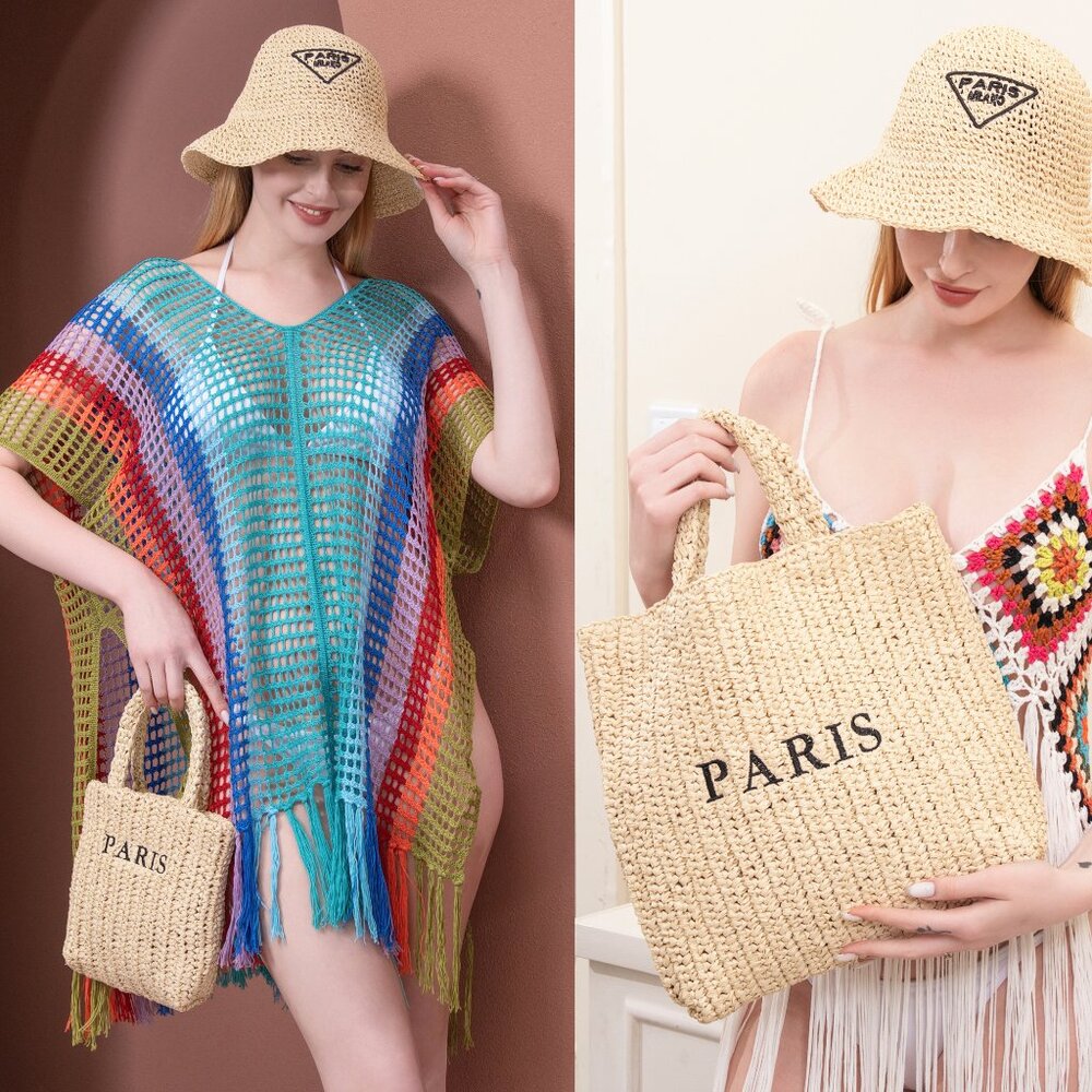 3pc Set Straw Bags and Bucket Hat Paris Fashion Look